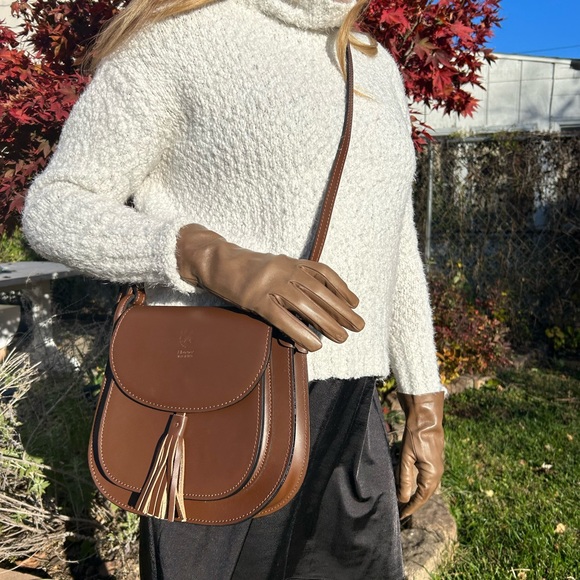 NWT Brown Leather Crossbody Saddle Bag w/ Tassel - Picture 3 of 8